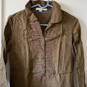 Boden Beautiful Brown Embroidered Tunic Top size 4
